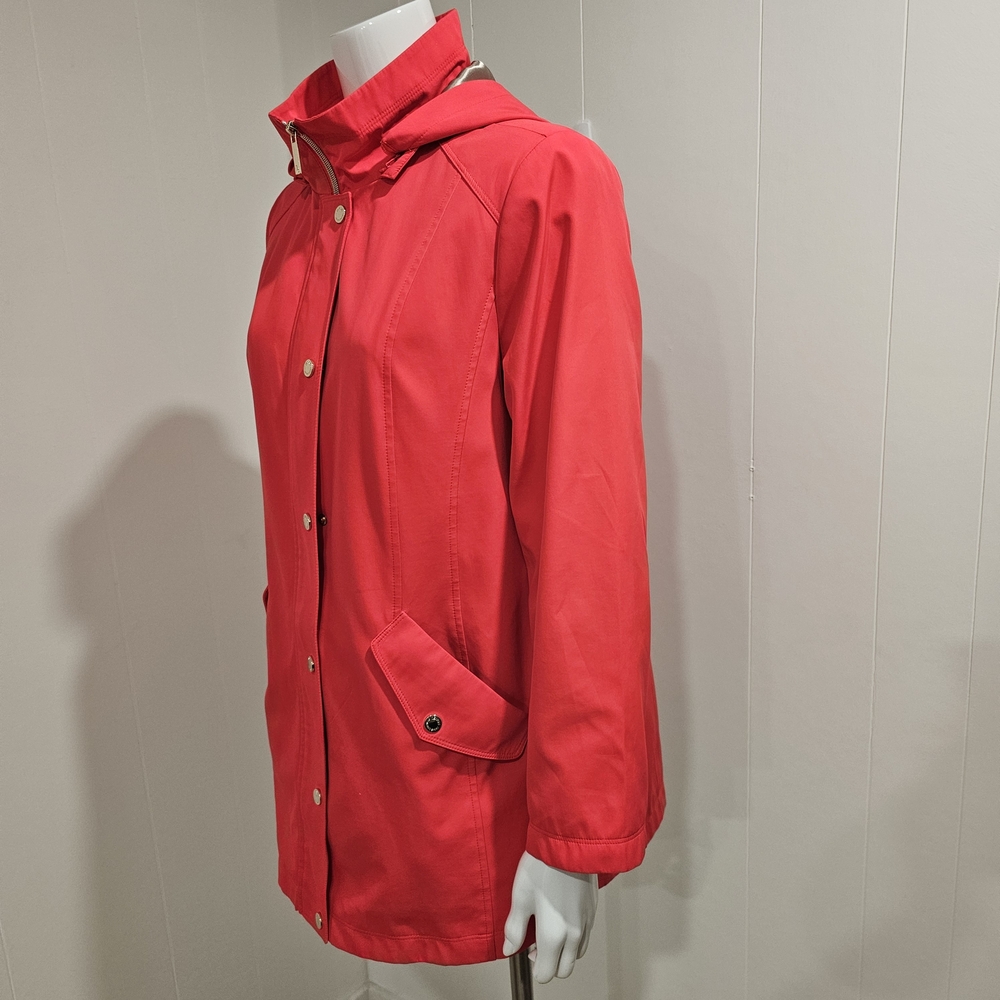 Dennis by Dennis Basso Red Hooded Rain Jacket Women's Size S Snap Zip Lightweigh - Picture 6 of 16